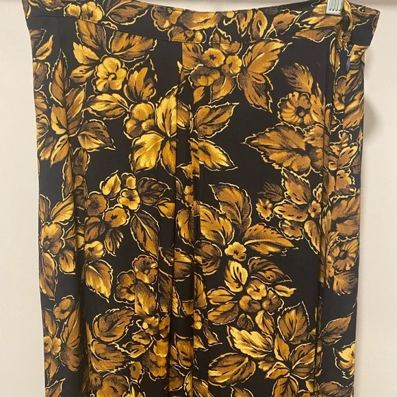 Vintage 90s Jones New York Black & Gold Yellow Maxi Floral Skirt - Picture 5 of 8